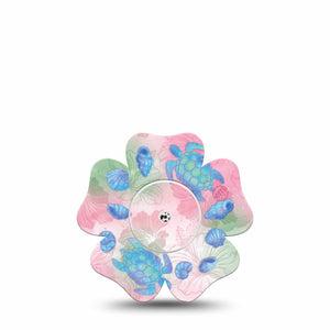 ExpressionMed Turtley One-derful Freestyle Libre, Libre 2 Plus, and Abbott Lingo Flower, Single Tape and Single Sticker Irrideceent like turtles seashells Adhesive Tape for CGM