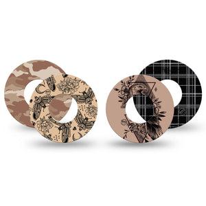 ExpressionMed Black and Tan Variety Pack Variety Pack Freestyle Libre and Libre 2 Plus Tape, Abbott Lingo, 4-Pack Tape Variety Citrus and Berry Fruits, Fixing Ring Tape Continuous Glucose Monitor Design