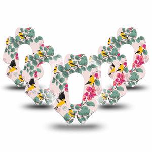 ExpressionMed Monsters Dexcom G6 Flower Shape Tape 5-Pack Tape Songbird Perched, Adhesive Patch Continuous Glucose Monitor Design