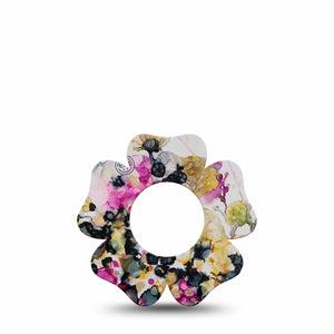 ExpressionMed Wild Blossoms Freestyle Libre 2 Flower Shape Tape, Abbott Lingo, Single Dark Floral Themed Fixing Ring Tape CGM Design