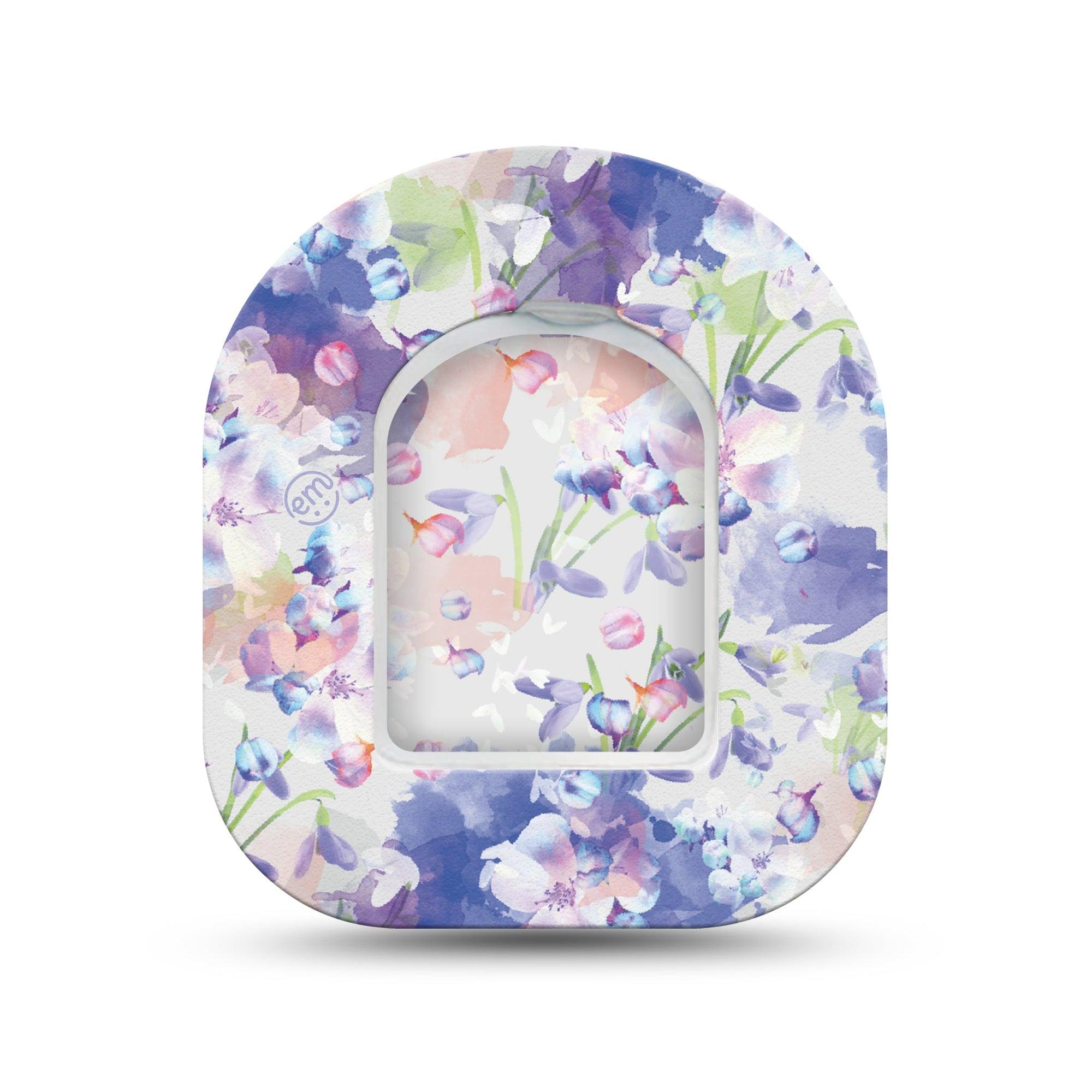 ExpressionMed Dreamy Blooms Omnipod Surface Center Sticker and Mini Tape Pastel Flowers Vinyl Sticker and Tape Design Pump Design