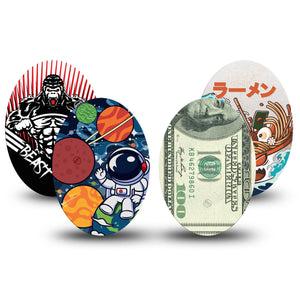 ExpressionMed Outlaw Legends Variety Pack Medtronic Guardian Enlite Universal Oval 4-Pack  Tape Variety Creative Male Patterns, Plaster CGM Design