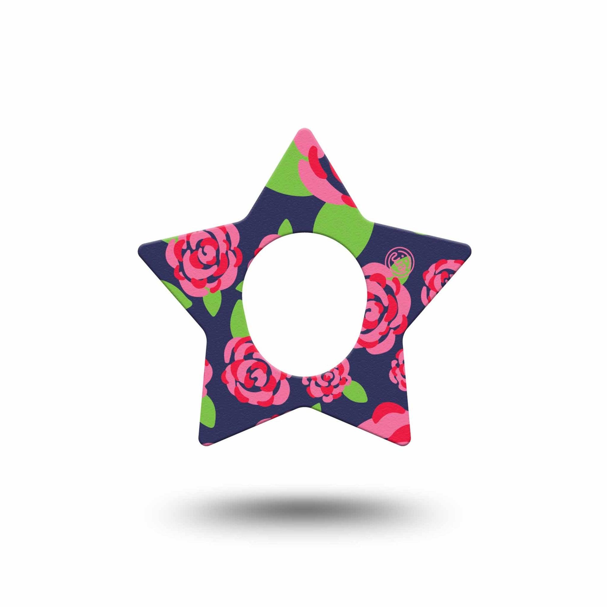 ExpressionMed Pretty Pink Roses Dexcom G7 Star Shape Tape, Dexcom Stelo Glucose Biosensor System, Single Tape Elegant Roses, Adhesive Tape CGM Design