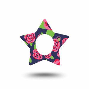 ExpressionMed Pretty Pink Roses Dexcom G7 Star Shape Tape, Dexcom Stelo Glucose Biosensor System, Single Tape Elegant Roses, Adhesive Tape CGM Design