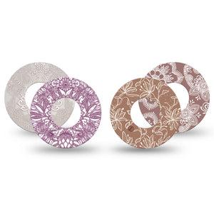 ExpressionMed Cocoa Veil Variety Pack Freestyle Libre and Libre 2 Plus Tape, Abbott Lingo, 4-Pack Tape Variety Browny Mauve Flowers, Fixing Ring Tape Continuous Glucose Monitor Design