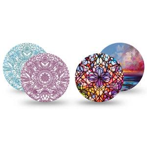 ExpressionMed Sunset Blossom Variety Pack Freestyle Libre and Libre 2 Plus Overpatch, Abbott Lingo, 4-Pack Tape Variety Sunlight Floral Stained Glass Inspired, Fixing Ring Patch CGM Design
