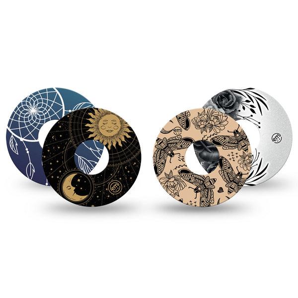 ExpressionMed Ink & Eclipse Variety Pack Freestyle Libre 3 and Libre 3 Plus Tape 4-Pack Tape Aesthetic Tattoo Inspired, Adhesive Tape Continuous Glucose Monitor Design