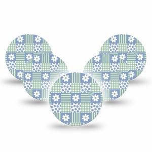ExpressionMed Patchwork Flowers Freestyle Libre 3 and Libre 3 Plus OverPatch, 5-Pack Green blue patchwork Plaster for Continuous Glucose Monitor