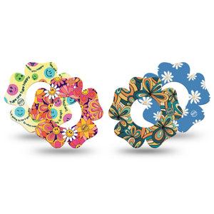 ExpressionMed Retro Rewind Freestyle Libre 2 Flower Shape Tape, Abbott Lingo,  4-Pack Sunny Summer Daisy Florals Fixing Ring Tape CGM Design