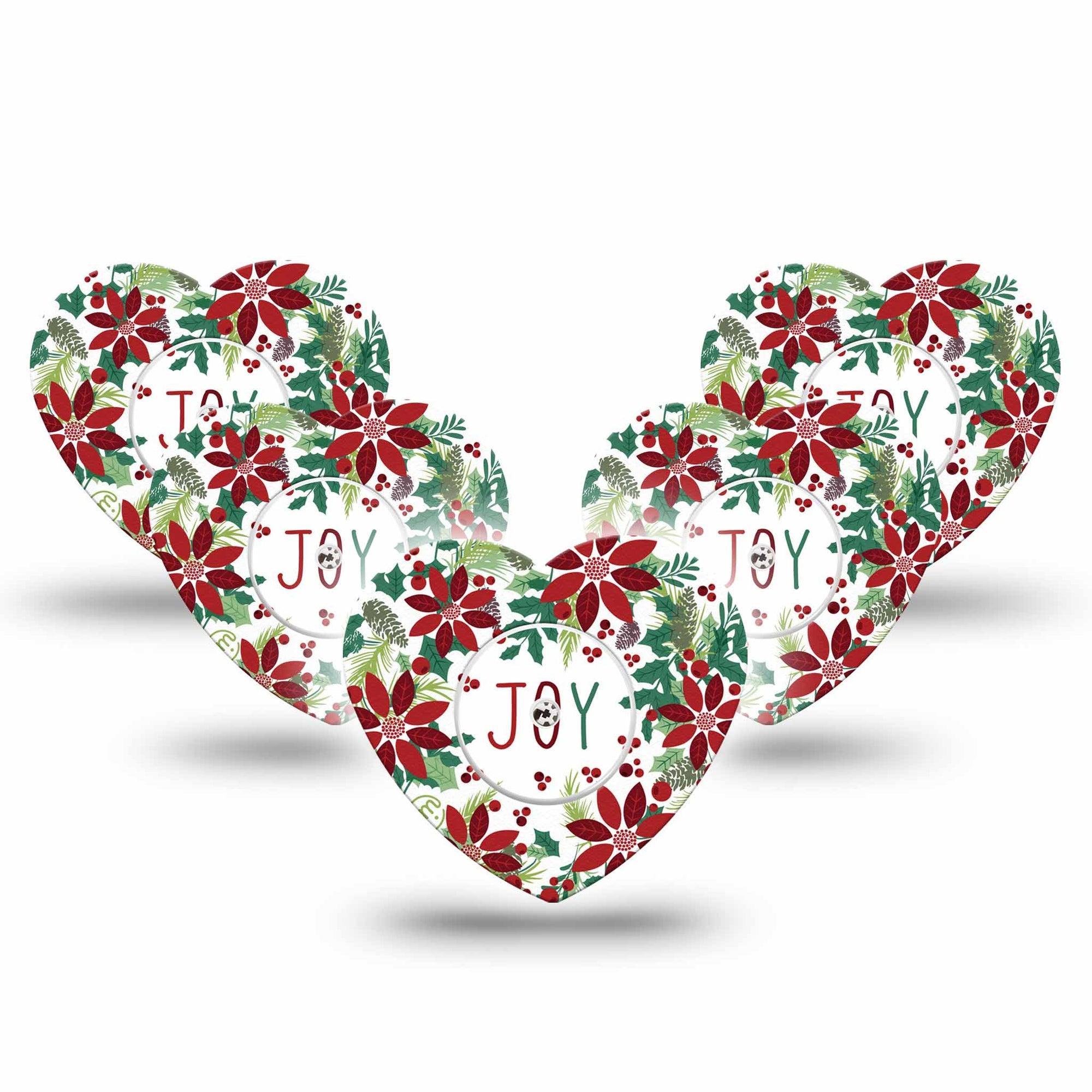 ExpressionMed Christmas Wreath Freestyle Libre 2 Heart Shape Tape, Abbott Lingo,  5-Pack Tape and 5-Pack Sticker Xmas Loop Plant Themed Wreath, Adhesive Patch CGM Design