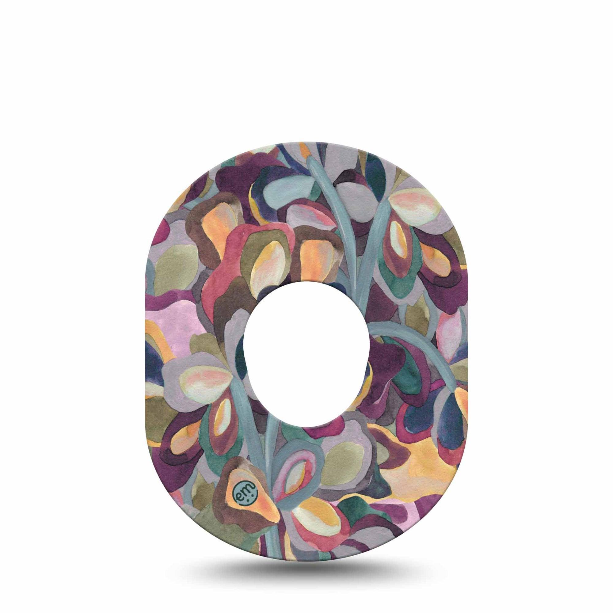 ExpressionMed Abstract Leaves Dexcom G7 Tape, Dexcom Stelo Glucose Biosensor System,  Single Tape Wild Leaves Cool Tone Hues Overlay Tape Continuous Glucose Monitor Design