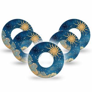 ExpressionMed Mystic Skies Freestyle Libre, Libre 2 Plus, and Abbott Lingo, 5-Pack sun and clouds illustration Decorative Patch for Continuous Glucose Monitor