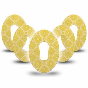 ExpressionMed Yellow Sundress Dexcom G6 Tape, 5-Pack Tape Beaming Gold Shapes, Plaster Continuous Glucose Monitor Design