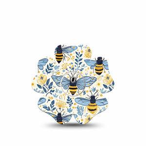 ExpressionMed Busy Bees Freestyle Libre 3 and Libre 3 Plus Flower, Single Tape and Single Sticker Navy and gold bees Adhesive Tape for CGM