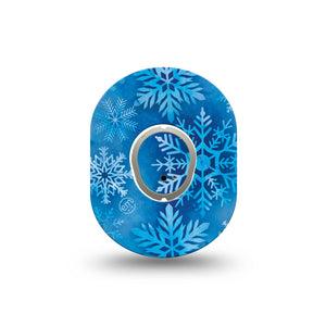 ExpressionMed Falling Snow Dexcom G7 Mini Tape, Dexcom Stelo Glucose Biosensor System, Single Tape and Single Sticker Icy Blue Snowflakes, Patch Continuous Glucose Monitor Design
