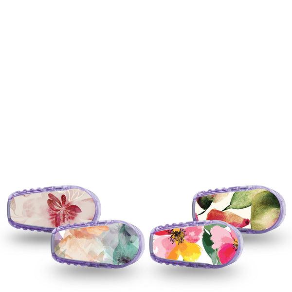 ExpressionMed Fragile Flowers Dexcom G6 Sticker, 4-Pack Sticker Variety Watercolor Inspired Flower Mix, Vinyl Decoration Continuous Glucose Monitor Design