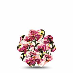 ExpressionMed Maroon Flowers Freestyle Libre 2 and Libre 2 Plus Flower Shape Tape, Abbott Lingo, Single Tape and Single Sticker Overlapping Flower Petals, Plaster CGM Design