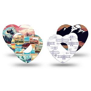 ExpressionMed Wander & Roam Variety Pack Freestyle Libre 3 and Libre 3 Plus Heart Shape Tape, 4-Pack Tape Variety, Mountains and Waves, Patch CGM Design