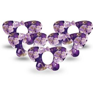 ExpressionMed Plum Gold Dexcom G7 and Dexcom Stelo Glucose Biosensor System Butterfly, 5-Pack Painted gold purple petals Adhesive Tape for Continuous Glucose Monitor
