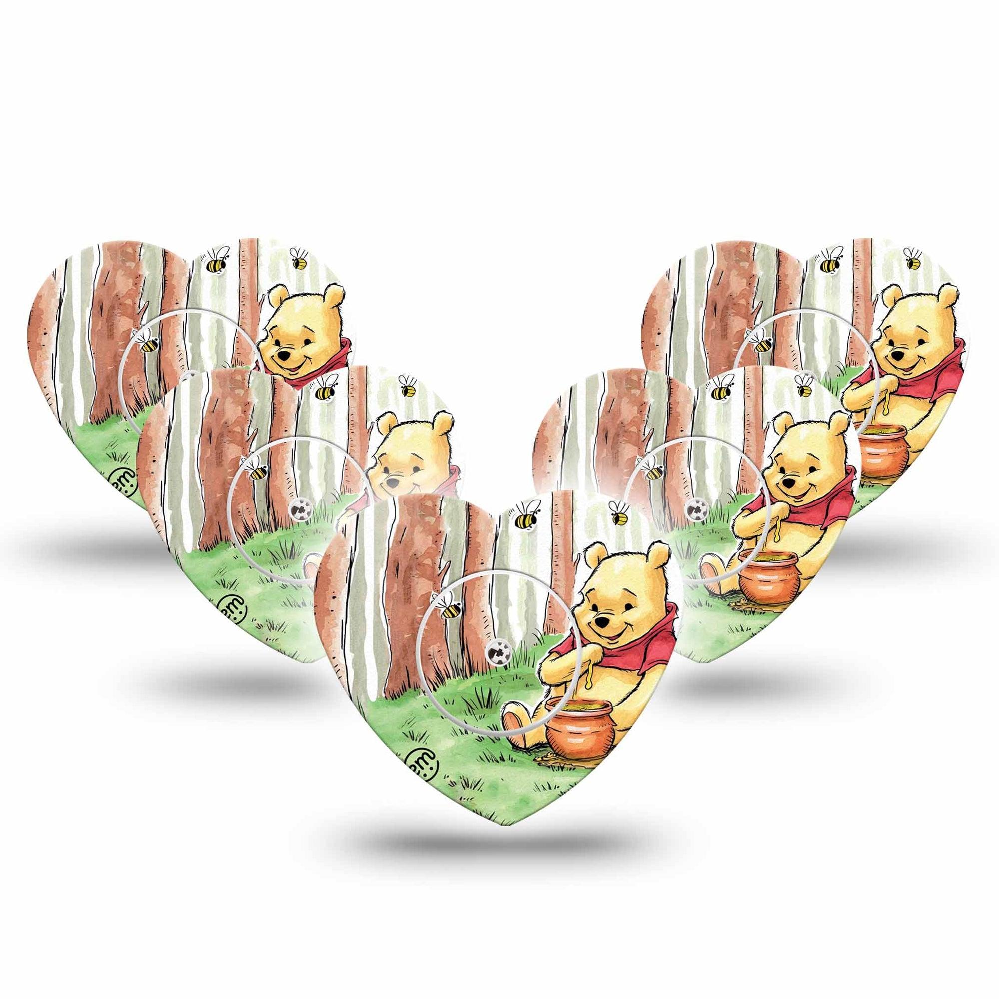 ExpressionMed Winnie the Pooh Freestyle Libre 2 Heart Shape Tape, Abbott Lingo,  Single Tape and Single Sticker Pooh Hundred Acre Woods Adhesive Patch CGM Design