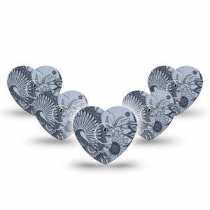 ExpressionMed Dani Freestyle Libre 3 and Libre 3 Plus Heart Shape Tape 5-Pack Tape and 5-Pack Sticker Floral Illustration Overlay Tape CGM Design
