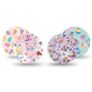 ExpressionMed Mad Hatter's Delight Variety Pack Freestyle Libre and Libre 2 Plus Sticker and Tape, Abbott Lingo, Tea Party Food Inspired, Adhesive Sticker and Tape Design Continuous Glucose Monitor Design