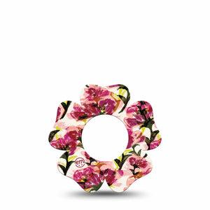 ExpressionMed Maroon Flowers Freestyle Libre 2 and Libre 2 Plus Flower Shape Tape, Abbott Lingo, Single Tape Overlapping Flower Petals, Plaster CGM Design