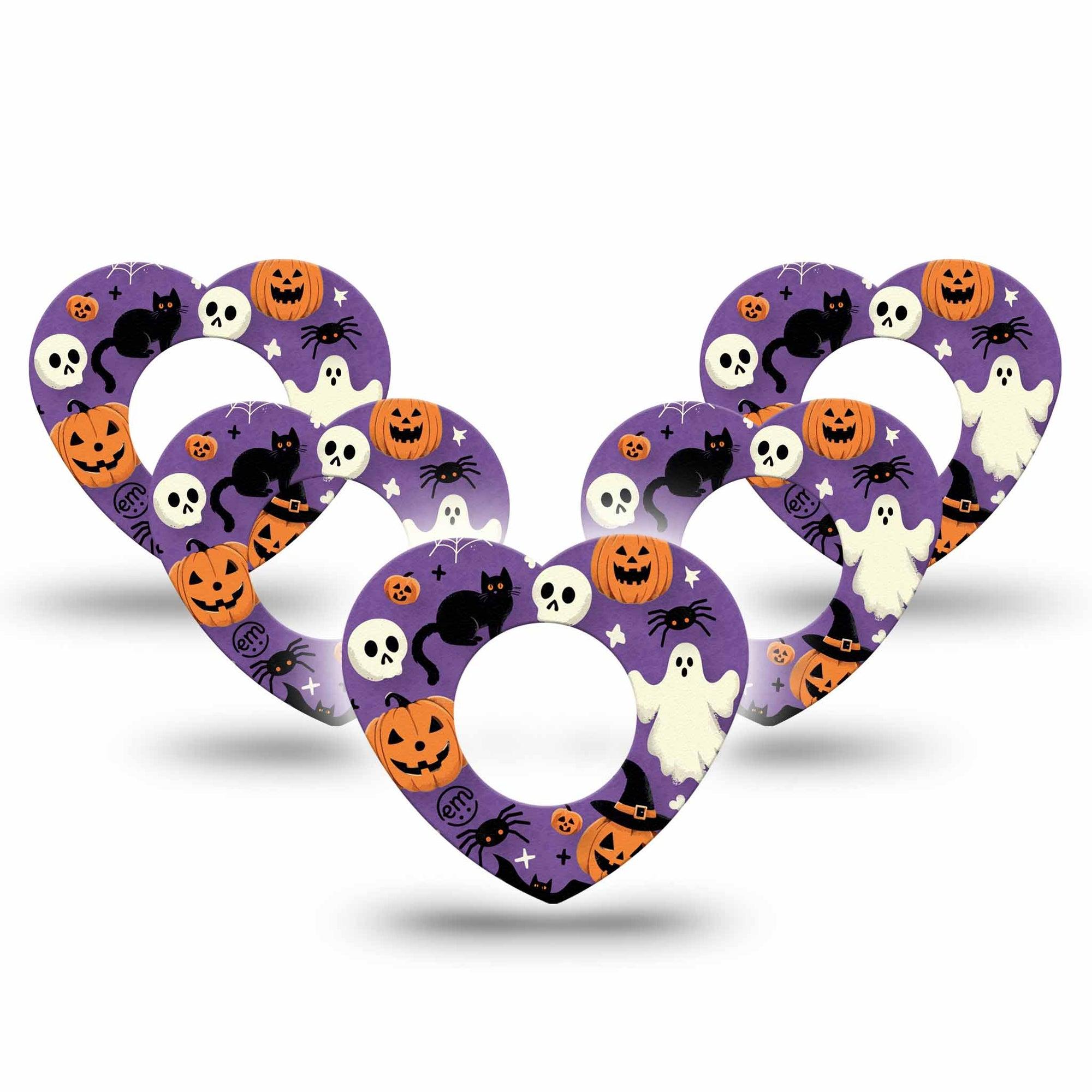 ExpressionMed Happy Halloween Freestyle Libre 2 Heart Shape Tape, Abbott Lingo,  5-Pack Fun Spooky Halloween Designs Adhesive Patch CGM Design