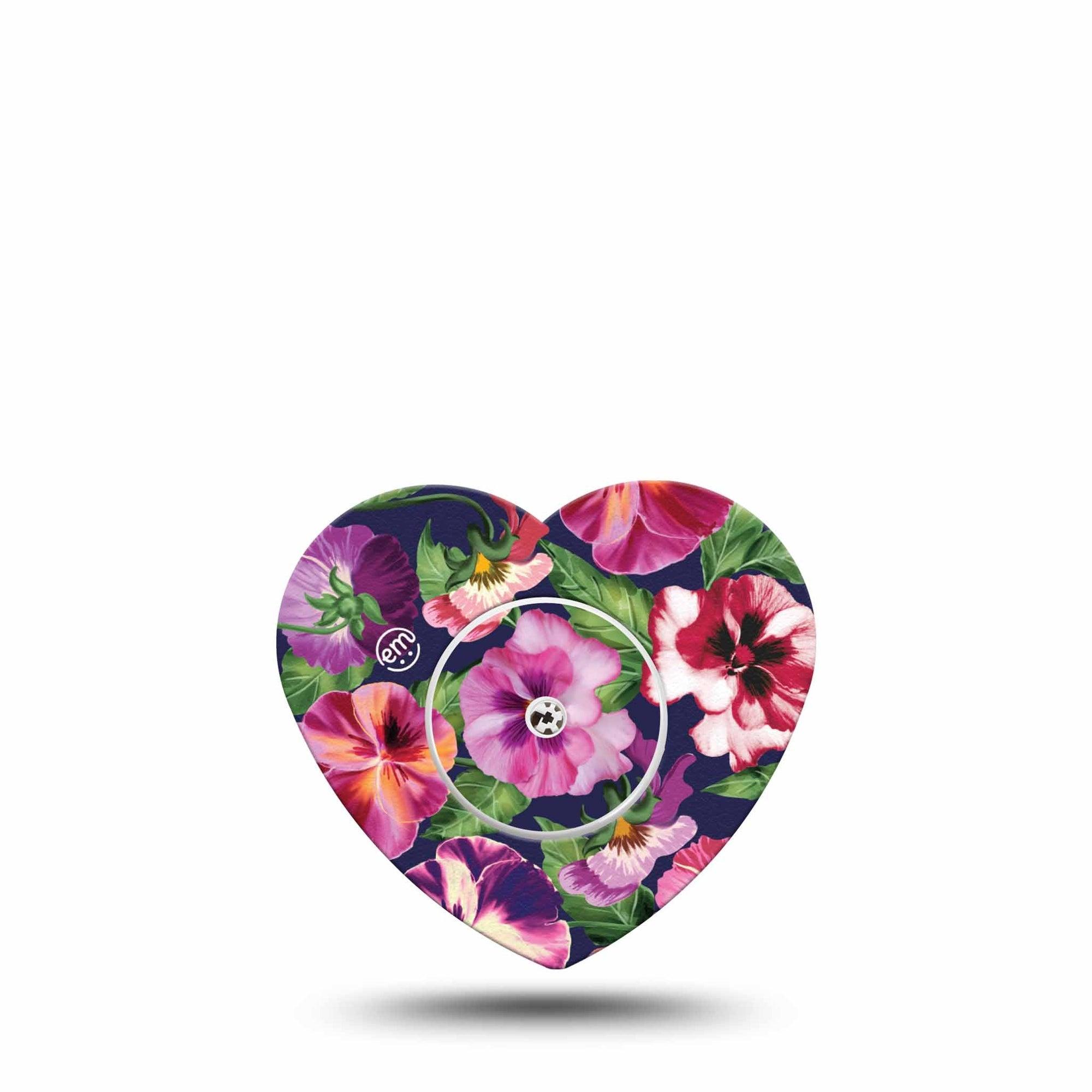 ExpressionMed Flower Girl Pansies Freestyle Libre 2 Heart Shape Tape, Abbott Lingo, Single Tape and Single Sticker Pansy Florals, Adhesive Patch CGM Design