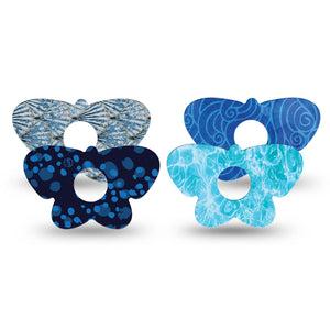 ExpressionMed Coastal Blues Freestyle Libre 3 and Libre 3 Plus Butterfly, 4-Pack Tape style Waterproof Plaster for CGM