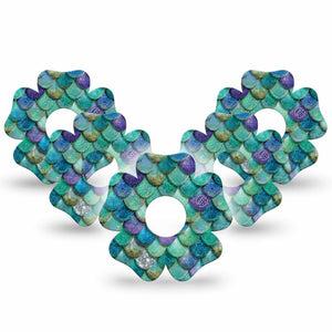 ExpressionMed Mermaid Scales Freestyle Libre 3 and Libre 3 Plus Flower, 5-Pack shiny scale graphic Sensor Cover for Continuous Glucose Monitor