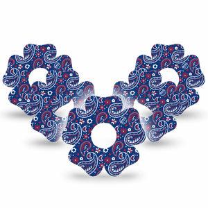 ExpressionMed Independence Paisley Freestyle Libre 3 and Libre 3 Plus Flower Shape Tape 5-Pack Tape Classic Paisley Pattern, Overlay Tape CGM Design