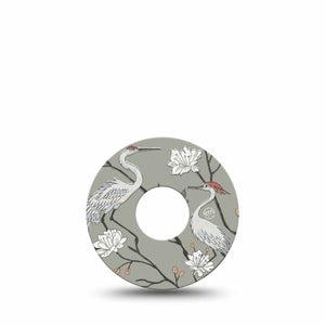 ExpressionMed Cranes Freestyle Libre 3 and Libre 3 Plus, Single Tape Crane illustrtation Overlay Patch for Continuous Glucose Monitor
