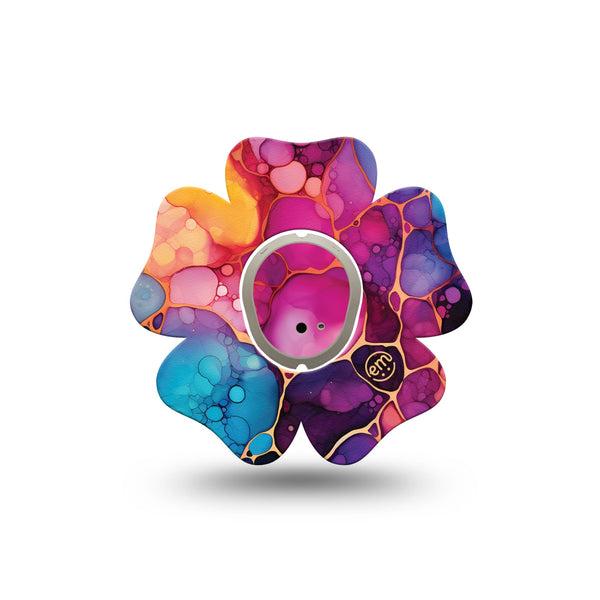 ExpressionMed Rainbow Ink Dexcom G7 and Dexcom Stelo Glucose Biosensor System Flower, Single Tape and Single Sticker Fluid ink artwork Patch for CGM