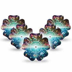 ExpressionMed Disco Lights Freestyle Libre, Libre 2 Plus, and Abbott Lingo Flower, 5-Pack Tape and 5-Pack Sticker Dance floor inspired Waterproof Plaster for Continuous Glucose Monitor