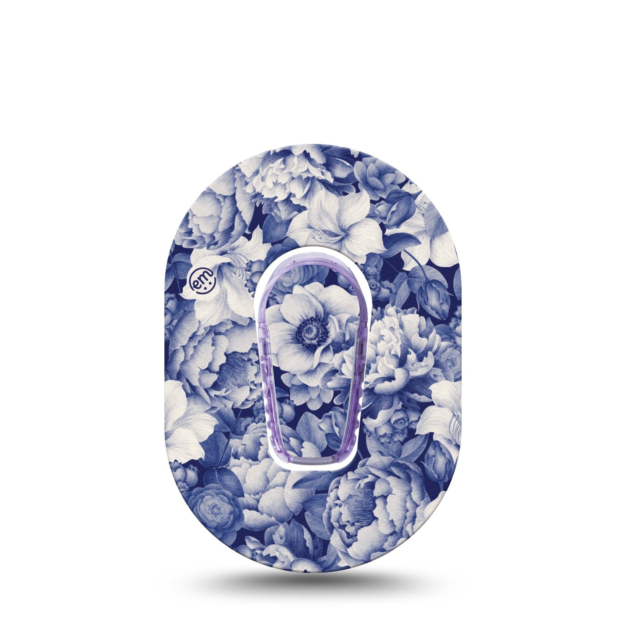 ExpressionMed Moody Blues Dexcom G6 Mini Tape Single Tape and Single Sticker Navy Blue Rose Bouquet, Adhesive Tape CGM Design