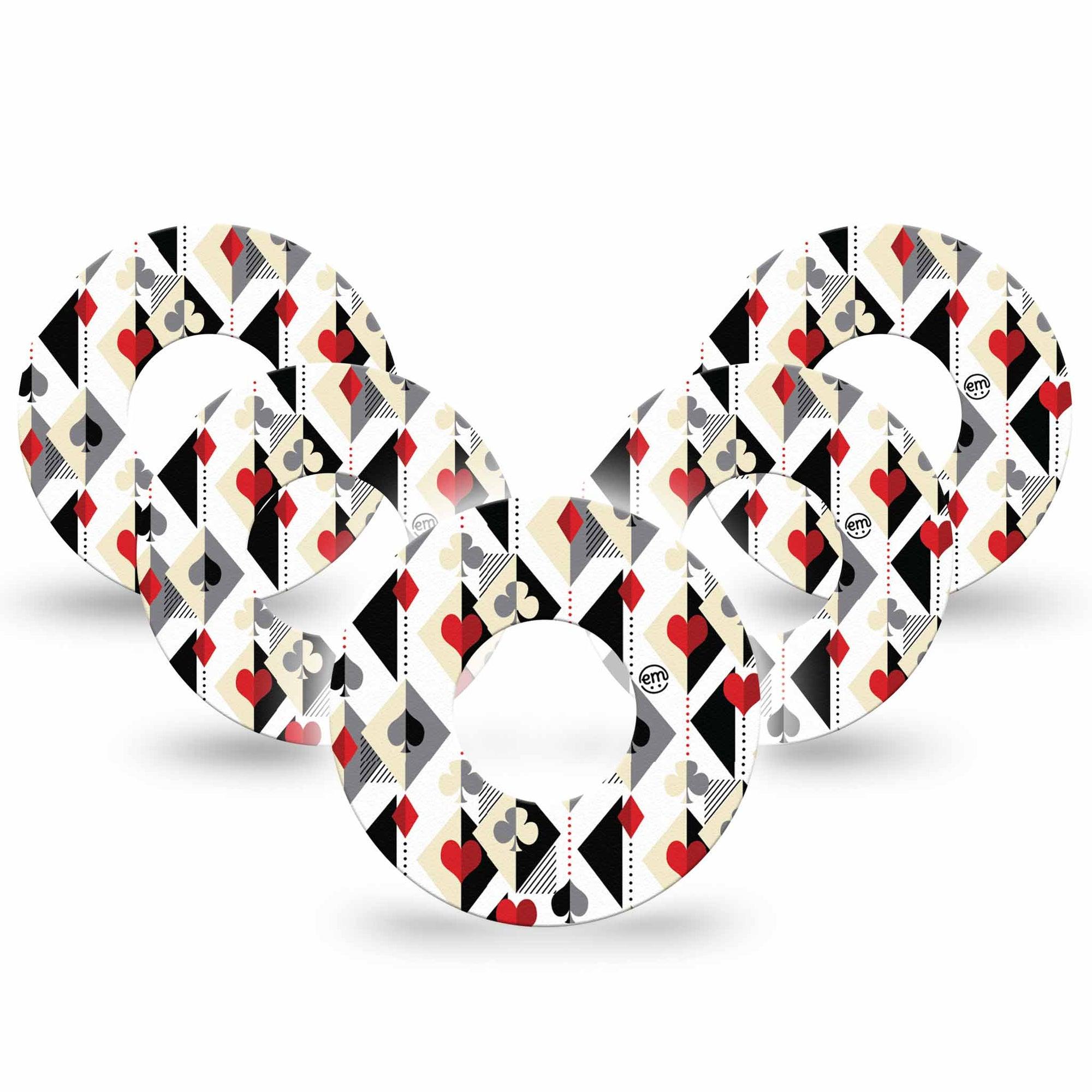 ExpressionMed Playing Cards Freestyle Libre and Libre 2 Plus Tape, Abbott Lingo, 5-Pack Tape Suites Playing Cards Pattern, Fixing Ring Tape Continuous Glucose Monitor Design