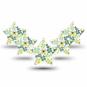 ExpressionMed Clover Pile Freestyle Libre 3 and Libre 3 Plus Star Shape Tape 5-Pack Tape and 5-Pack Sticker St. Patrick's Day Theme, Patch CGM Design