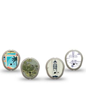 ExpressionMed Vintage Voyager Variety Pack Dexcom G7 Sticker, Dexcom Stelo Glucose Biosensor System, 4-Pack Sticker Variety Classic Adventure Theme, Vinyl Decoration Continuous Glucose Monitor Design