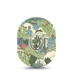 ExpressionMed Cactus Dexcom G7 Sticker and Tape, Dexcom Stelo Glucose Biosensor System,   Green Teal Cactus Plants And Flowers, Vinyl Sticker and Tape Pairing Continuous Glucose Monitor Design