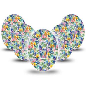 ExpressionMed Summer Fling Dexcom G6 Tape, 5-Pack Tape and 5-Pack Sticker Watercolor Petal Garden, Plaster Continuous Glucose Monitor Design