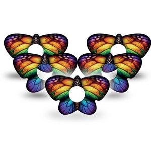 ExpressionMed Rainbow Butterfly Freestyle Libre 3 and Libre 3 Plus Butterfly Shape Tape 5-Pack Tape Mystic Butterfly Print, Overlay Patch CGM Design