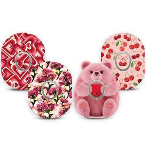 ExpressionMed Bear Hugs Dexcom G7 and Dexcom Stelo Glucose Biosensor System, 4-Pack Tape and 4-Pack Sticker, Romantic prints Decorative Decal for CGM