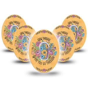 ExpressionMed Strength in Bloom Dexcom G6, 5-Pack Tape and 5-Pack Sticker Bright bouquet Decorative Decal for CGM