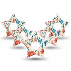 ExpressionMed Desert Wildflower Freestyle Libre 3 and Libre 3 Plus Star, 5-Pack Red and teal florals Decorative Patch for Continuous Glucose Monitor