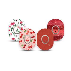 ExpressionMed Crimson Variety Pack Dexcom G7 Mini Tape, Dexcom Stelo Glucose Biosensor System, 4-Pack Tape and 4-Pack Stickers Variety Pantone 485 U Inspired, Patch Continuous Glucose Monitor Design