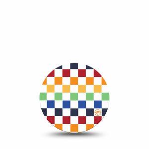 ExpressionMed Rainbow Checkerboard Freestyle Libre 3 and Libre 3 Plus Overpatch Single Tape Grid Checkered Rainbow, Adhesive Patch CGM Design