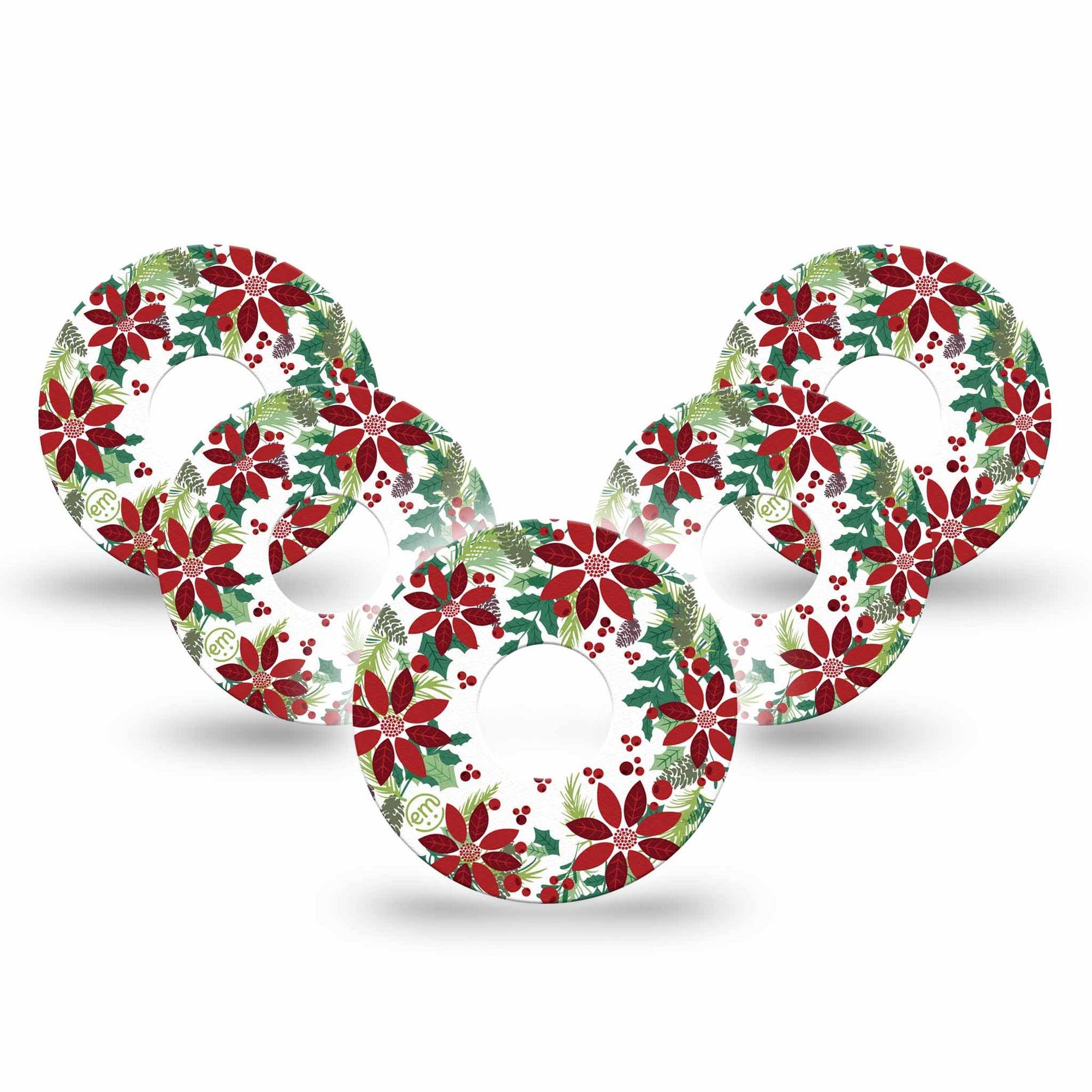 ExpressionMed Christmas Wreath Freestyle Libre 3 Tape 5-Pack Tape Winter Joyful Foliage, Adhesive Tape CGM Design