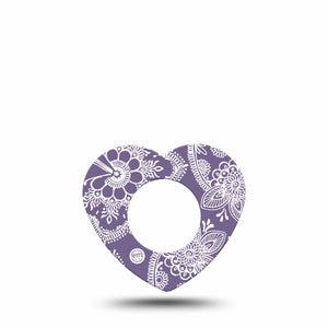 ExpressionMed Purple Henna Freestyle Libre 2 and Libre 2 Plus Heart Shape Tape, Abbott Lingo, Single Tape Henna Tattoo, Fixing Ring Tape CGM Design