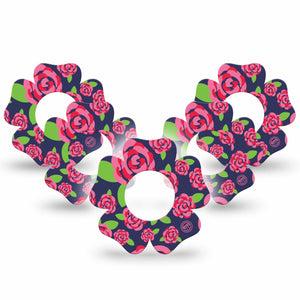 ExpressionMed Pretty Pink Roses Freestyle Libre 2 and Libre 2 Plus Flower Shape Tape, Abbott Lingo,  5-Pack Tape Elegant Roses, Fixing Ring Tape CGM Design